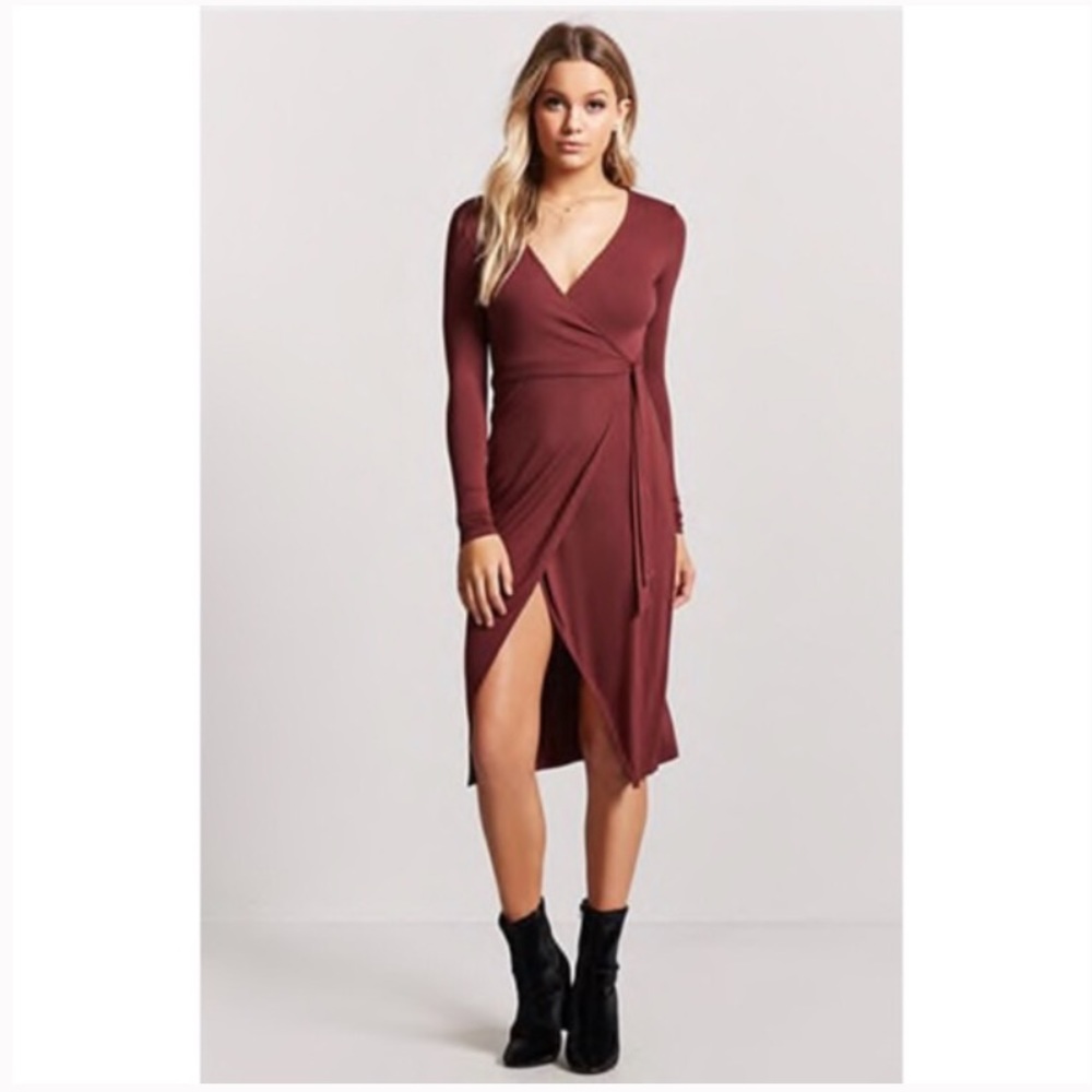 Maroon midi wrap dress